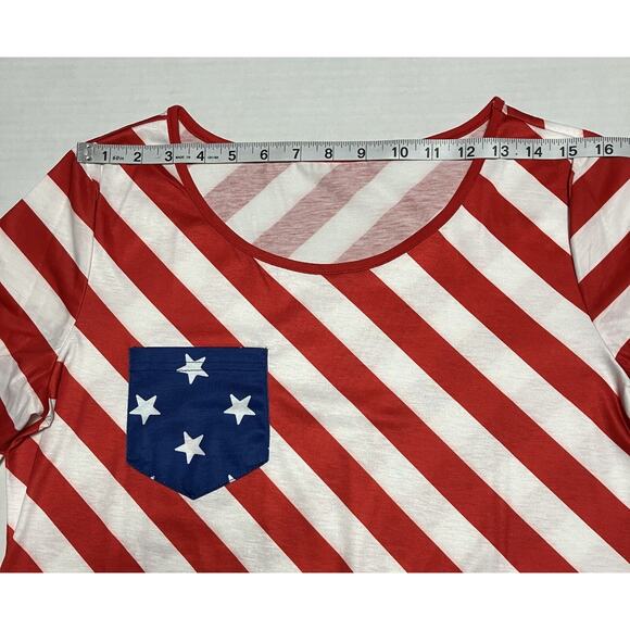 Womens Modlily Patriotic Flag Print T Shirt Top 3/4 Sleeve Bottom Ring Detail M - Picture 5 of 11